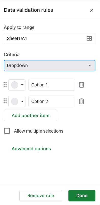 Dropdown Menu in Google Sheets