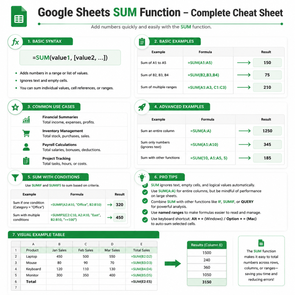 Sum Function Cheat Sheet