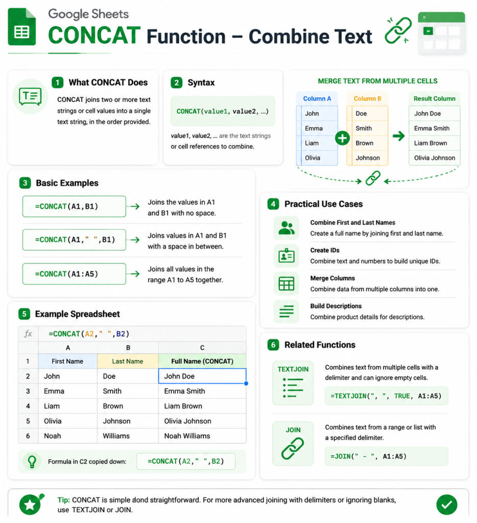 CONCAT Function Cheat Sheet